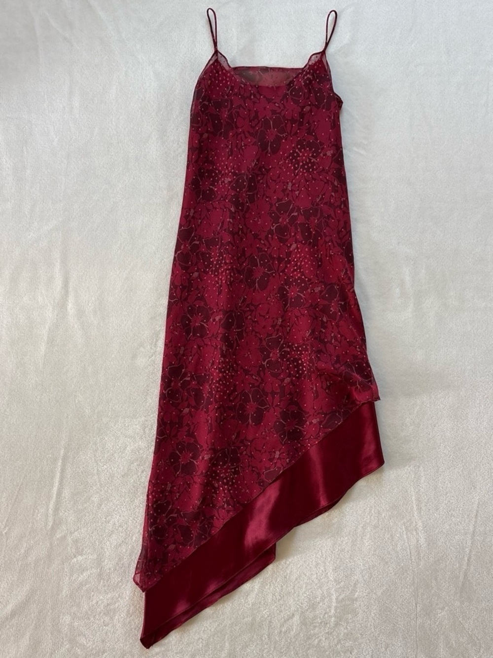 Y2K Positive Attitude Red Floral Sequin Asymmetrical Maxi Evening Dress Size 6